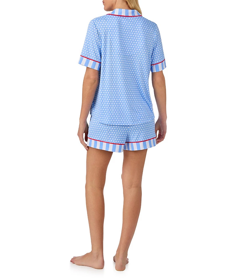Room Service Star Print Short Sleeve Notch Collar Cozy Jersey Knit Shorty Pajama Set
