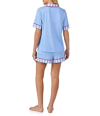Room Service Star Print Short Sleeve Notch Collar Cozy Jersey Knit Shorty Pajama Set