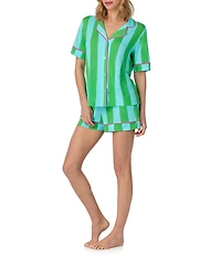 Room Service Striped Short Sleeve Notch Collar Jersey Knit Shorty Pajama Set