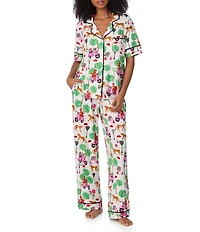 Room Service Wild Ride Print Short Sleeve Notch Collar Long Jersey Knit Pajama Set