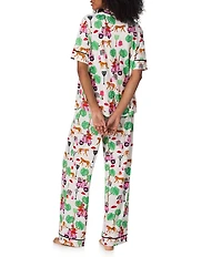 Room Service Wild Ride Print Short Sleeve Notch Collar Long Jersey Knit Pajama Set