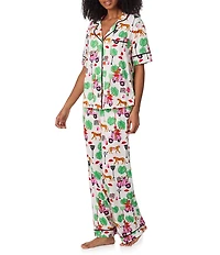 Room Service Wild Ride Print Short Sleeve Notch Collar Long Jersey Knit Pajama Set
