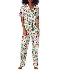 Room Service Wild Ride Print Short Sleeve Notch Collar Long Jersey Knit Pajama Set