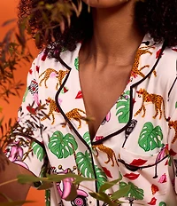 Room Service Wild Ride Print Short Sleeve Notch Collar Long Jersey Knit Pajama Set