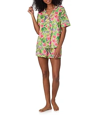 Room Service Zebra Oasis Short Sleeve Notch Collar Cozy Jersey Knit Shorty Pajama Set