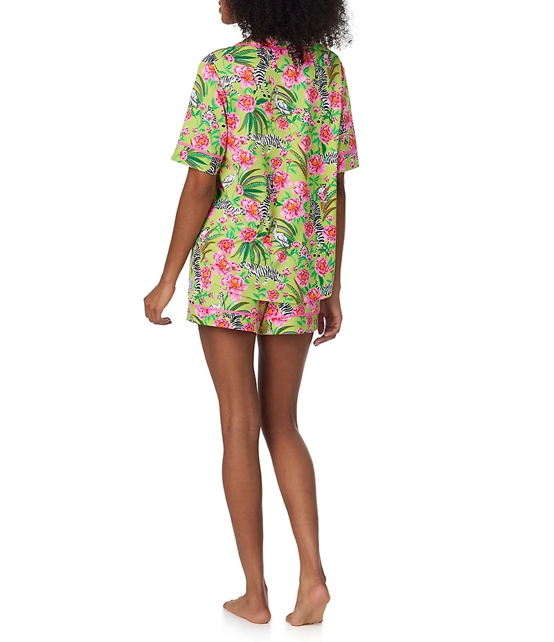 Room Service Zebra Oasis Short Sleeve Notch Collar Cozy Jersey Knit Shorty Pajama Set