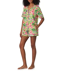 Room Service Zebra Oasis Short Sleeve Notch Collar Cozy Jersey Knit Shorty Pajama Set