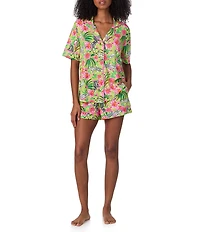 Room Service Zebra Oasis Short Sleeve Notch Collar Cozy Jersey Knit Shorty Pajama Set