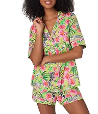 Room Service Zebra Oasis Short Sleeve Notch Collar Cozy Jersey Knit Shorty Pajama Set