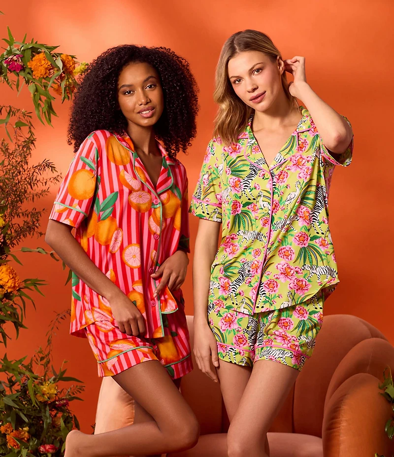 Room Service Zebra Oasis Short Sleeve Notch Collar Cozy Jersey Knit Shorty Pajama Set