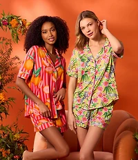 Room Service Zebra Oasis Short Sleeve Notch Collar Cozy Jersey Knit Shorty Pajama Set