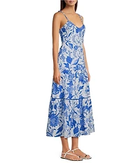Ro's Garden Brittany Printed V-Neck Sleeveless Midi Dress