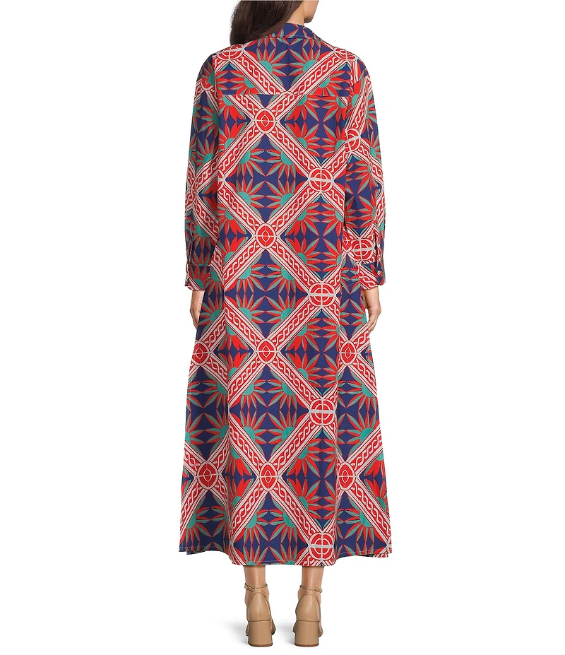 Ro's Garden Brussels Collar Neck Long Sleeve Button Front Midi Dress