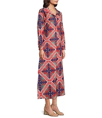 Ro's Garden Brussels Collar Neck Long Sleeve Button Front Midi Dress