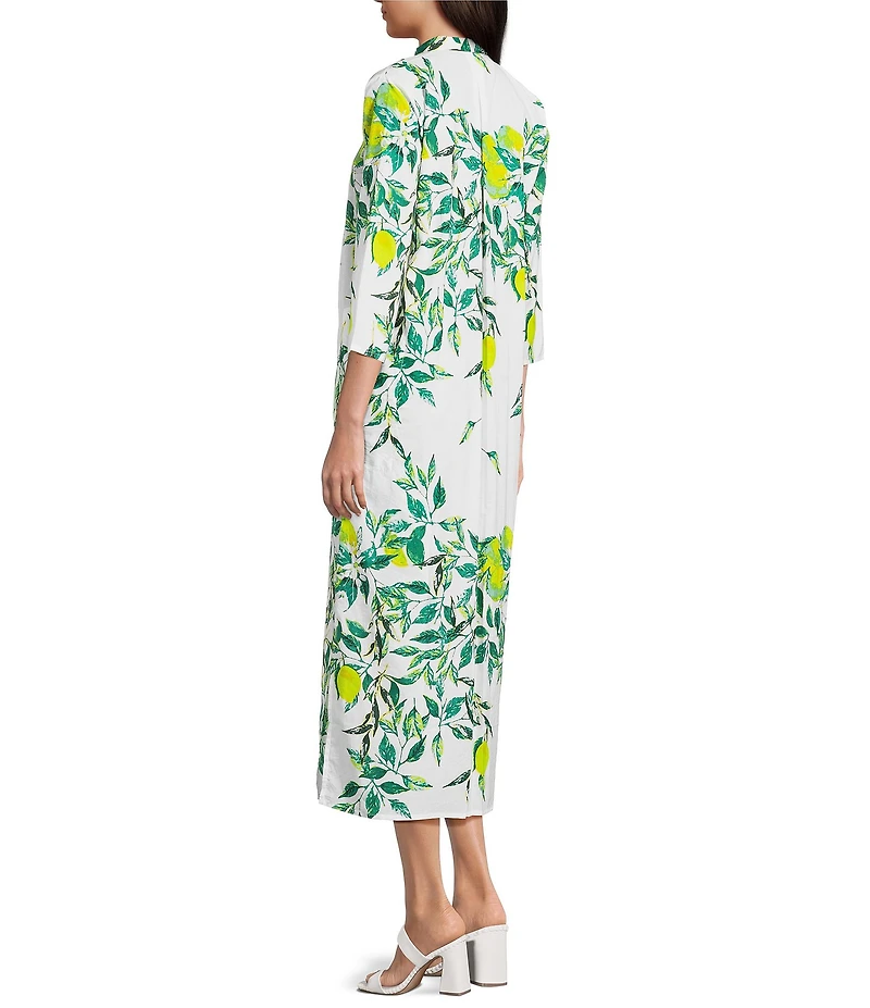 Ro's Garden Clorinda Printed Mandarin Collar 3/4 Sleeve Long Kurta Midi Dress
