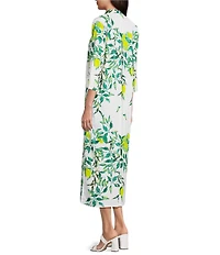 Ro's Garden Clorinda Printed Mandarin Collar 3/4 Sleeve Long Kurta Midi Dress