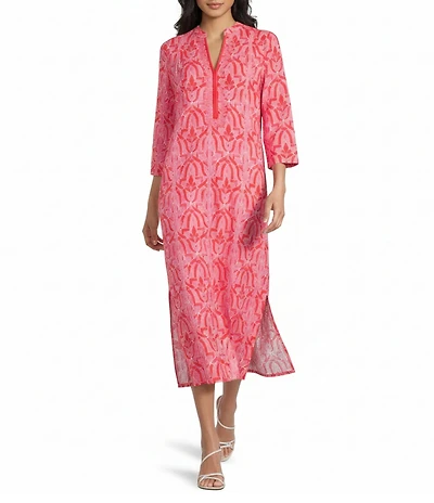 Ro's Garden Clorinda Soraya Woven Mandarin Collar 3/4 Sleeve Kurta Dress