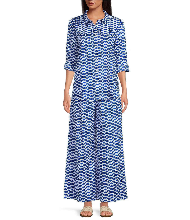 Ro's Garden Copenhagen Collar Button Front Long Sleeve Coordinating Shirt