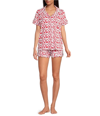 Ro's Garden Cora Short Sleeve Notch Collar Shorty Knit Heart Print Pajama Set