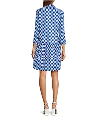 Ro's Garden Deauville Capri Print Collar Neck 3/4 Sleeve Button Front Dress