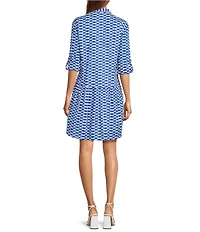 Ro's Garden Deauville Capri Print Collar Neck 3/4 Sleeve Button Front Dress