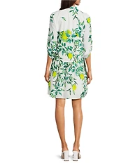 Ro's Garden Deauville Printed Point Collar 3/4 Sleeve Button Front Dress