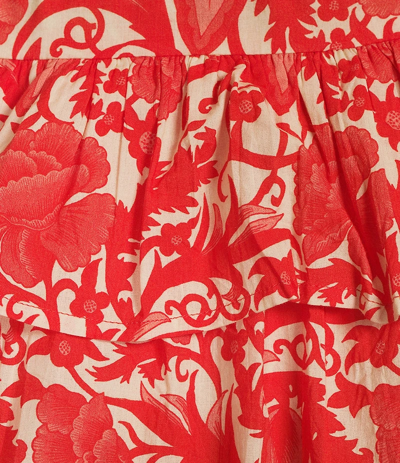 Ro's Garden Hunan Woven Floral Print V-Neck Flutter Sleeve Tie Waist Dress