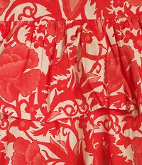 Ro's Garden Hunan Woven Floral Print V-Neck Flutter Sleeve Tie Waist Dress