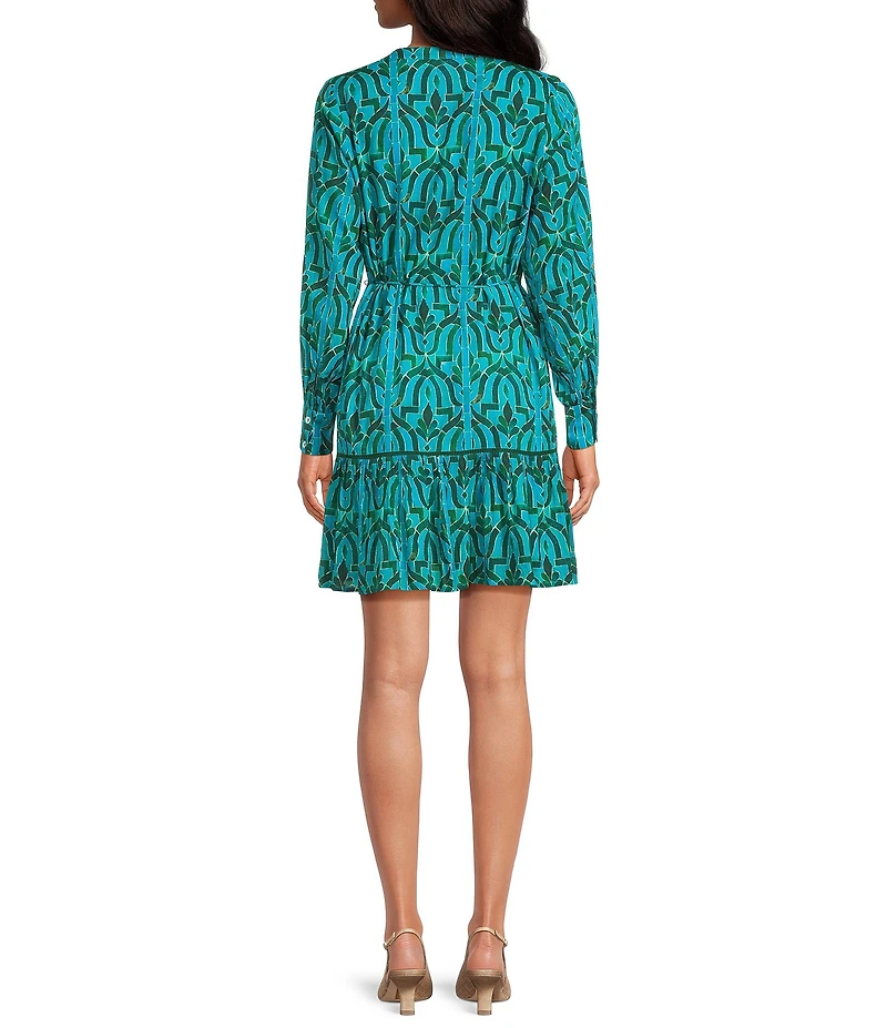 Ro's Garden Ines Soraya Print V-Neck Long Sleeve Button Front Mini Dress