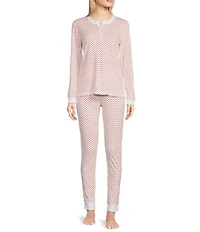 Ro's Garden Long Sleeve Henley & Jogger Knit Heart Print Pajama Set