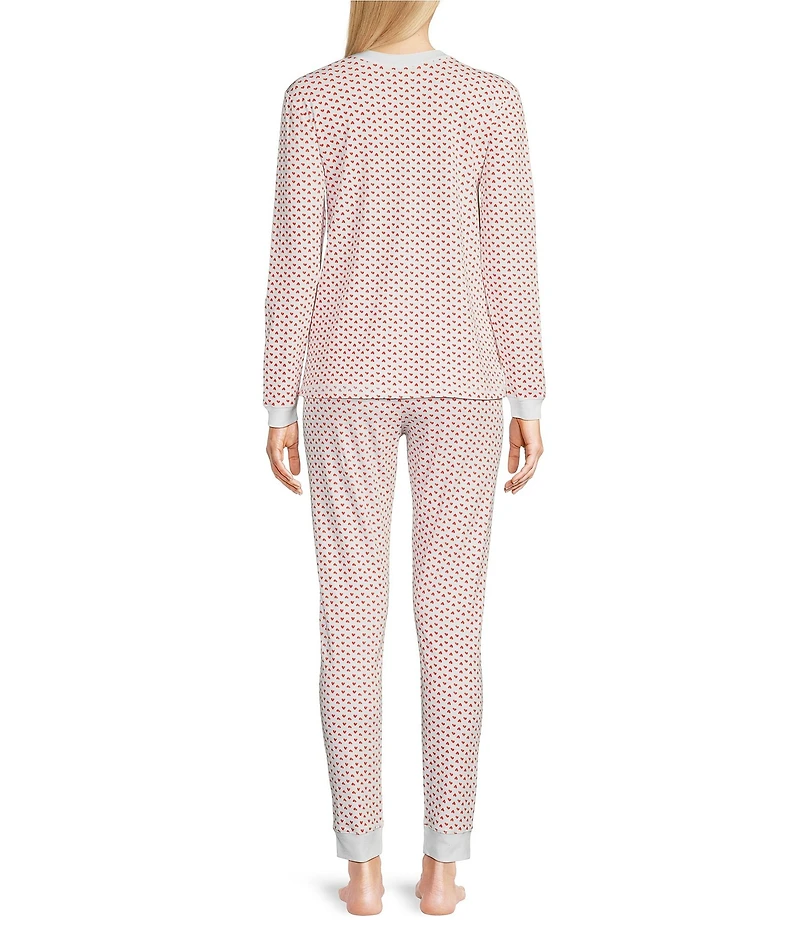 Ro's Garden Long Sleeve Henley & Jogger Knit Heart Print Pajama Set