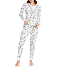 Ro's Garden Long Sleeve Henley & Jogger Knit Nutcracker Print Holiday Pajama Set
