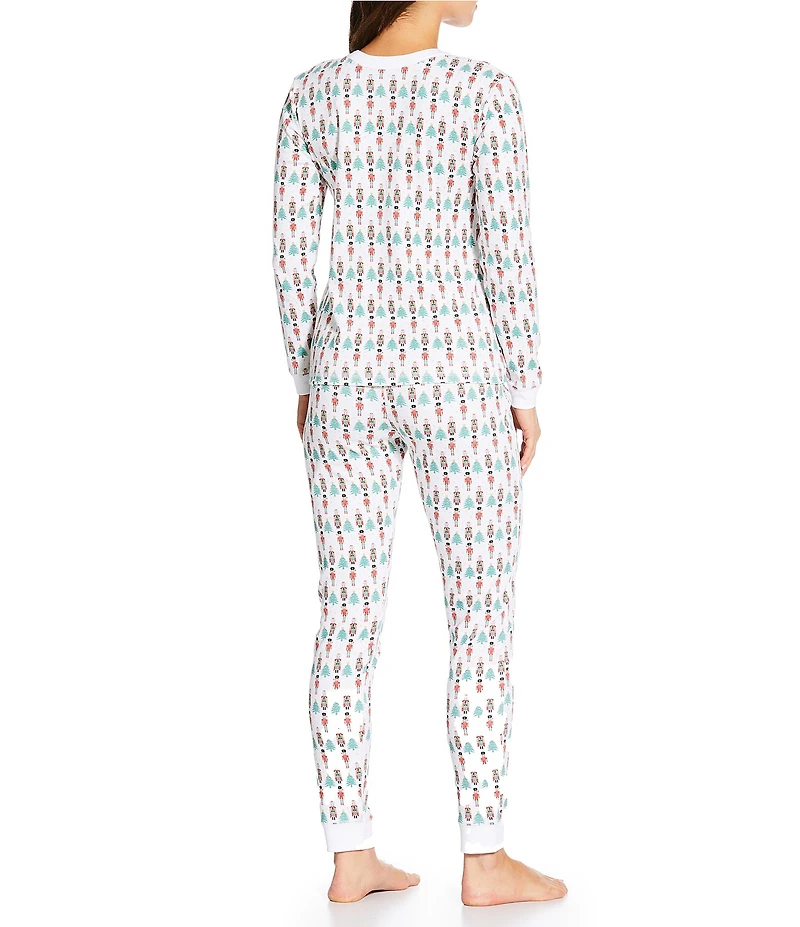 Ro's Garden Long Sleeve Henley & Jogger Knit Nutcracker Print Holiday Pajama Set