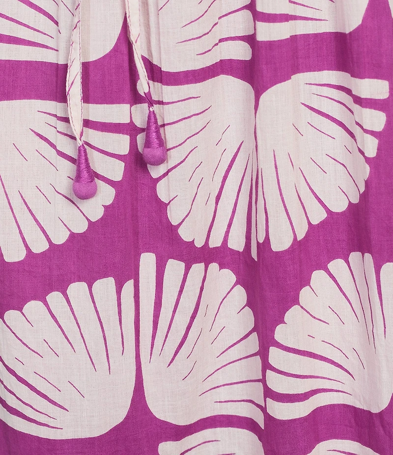 Ro's Garden Mumi Kyle Print Mandarin Collar Short Sleeve Button Front Midi Dress