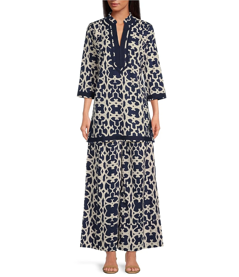 Ro's Garden Nico Printed Woven Tie Waist Wide Leg Pants