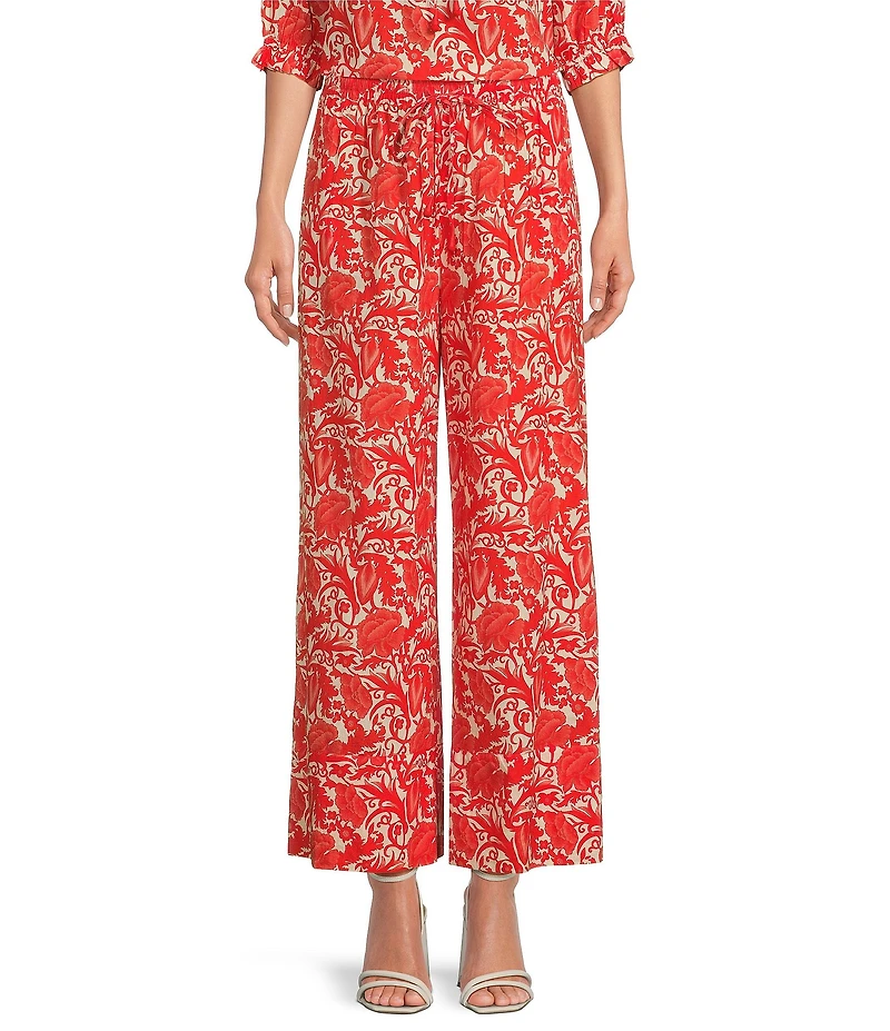 Ro's Garden Nico Woven Floral Print Elastic Waist Drawstring Pull-On Pants