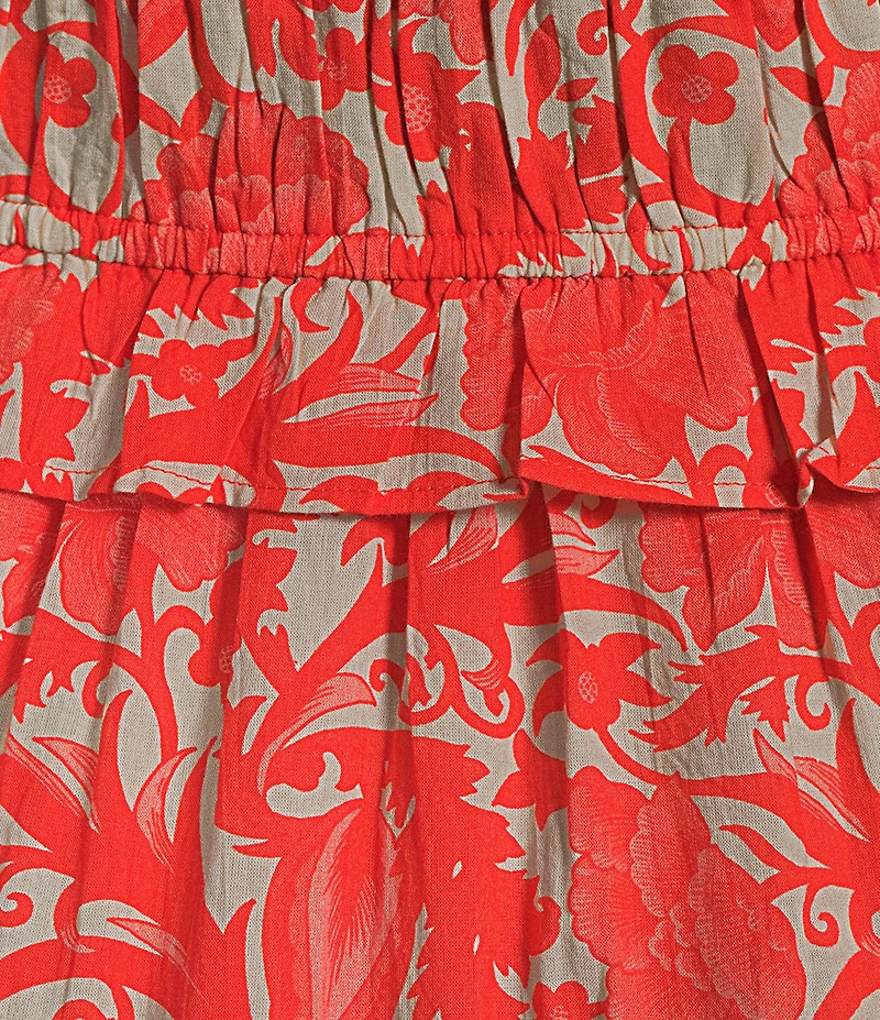 Ro's Garden Percy Woven Floral Print Scoop Neck Short Puff Sleeve Midi Dress