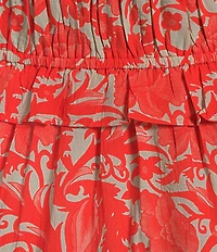 Ro's Garden Percy Woven Floral Print Scoop Neck Short Puff Sleeve Midi Dress