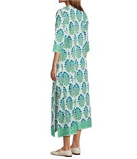 Ro's Garden Raha Blue Round Neck 3/4 Sleeve Classic Long Kurta Midi Dress