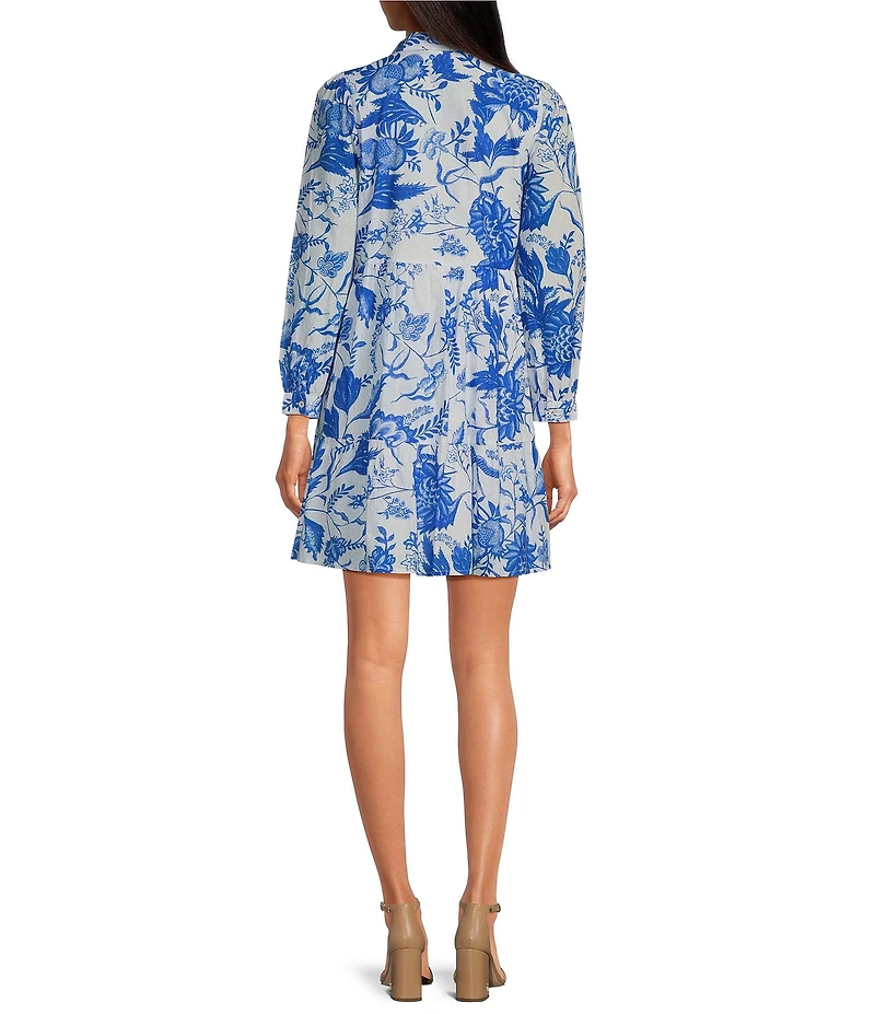 Ro's Garden Romy Printed Point Collar V-Neck 3/4 Sleeve Mini Dress