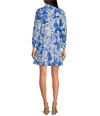 Ro's Garden Romy Printed Point Collar V-Neck 3/4 Sleeve Mini Dress