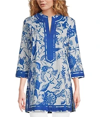 Ro's Garden Tokyo Printed Mandarin Collar 3/4 Sleeve Tunic