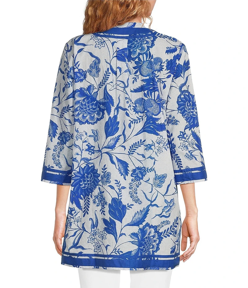Ro's Garden Tokyo Printed Mandarin Collar 3/4 Sleeve Tunic