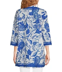 Ro's Garden Tokyo Printed Mandarin Collar 3/4 Sleeve Tunic