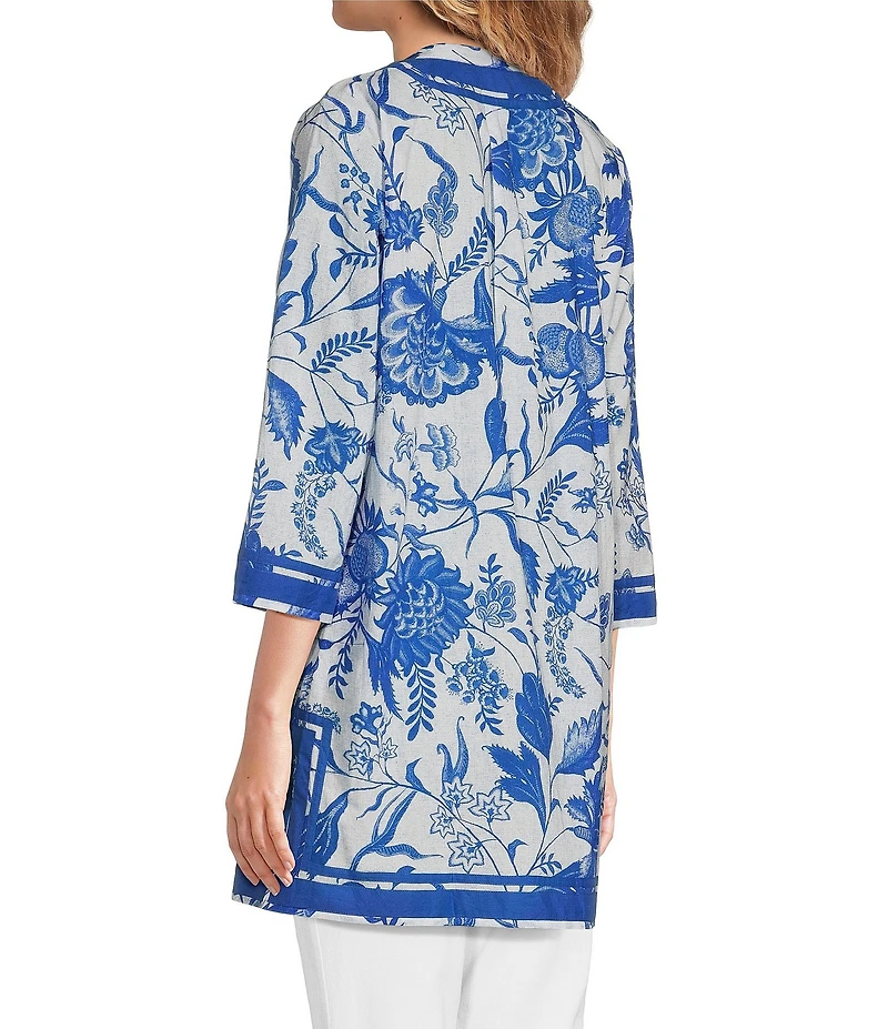 Ro's Garden Tokyo Printed Mandarin Collar 3/4 Sleeve Tunic