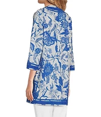 Ro's Garden Tokyo Printed Mandarin Collar 3/4 Sleeve Tunic