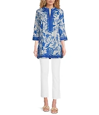 Ro's Garden Tokyo Printed Mandarin Collar 3/4 Sleeve Tunic