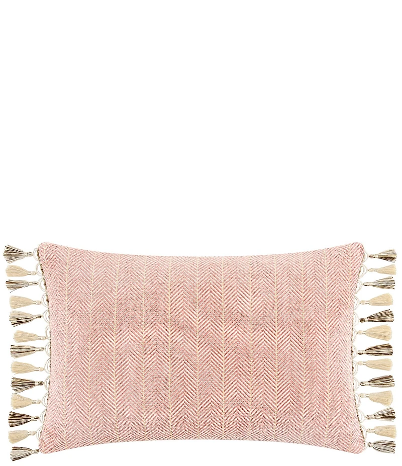 Rose Tree Belle Tassel Fringed Woven Herringbone Boudoir Pillow