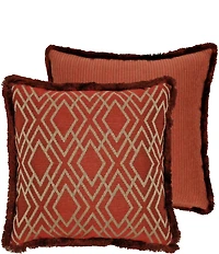 Rose Tree Harrogate Fringed Geometric Diamond Reversible Square Pillow