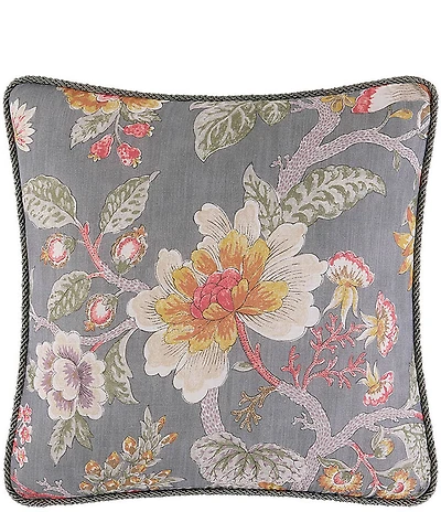 Rose Tree Mia Jacobean Floral Print Twist Cord Trim Square Pillow